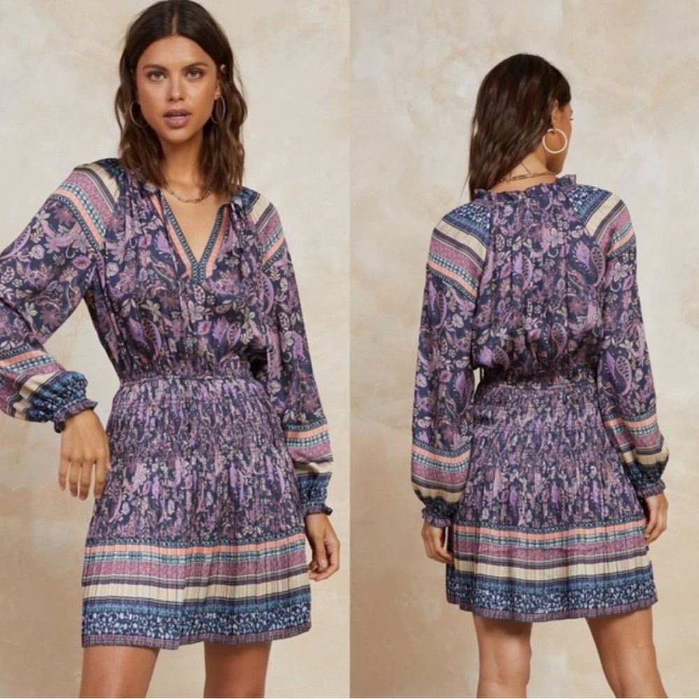 Anthropologie Current Air Split neck pleated dress
